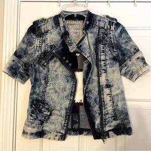 Guess Denim Acid Wash Moto Jacket NWT
